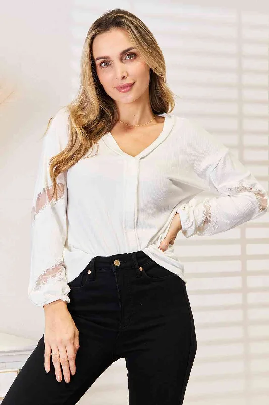 Vintage Inspired Lingerie for Women Double Take V-Neck Dropped Shoulder Blouse