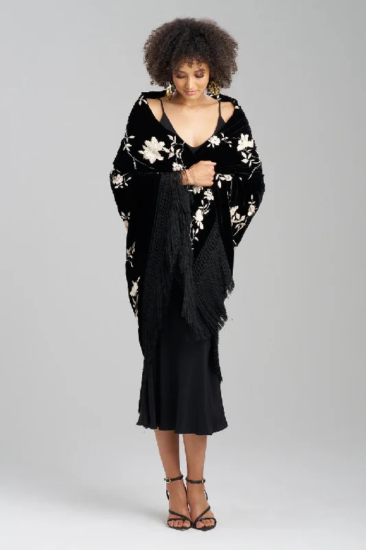 Women's High Waist Lingerie Bodysuits Velvet Silk Embroidered Shawl