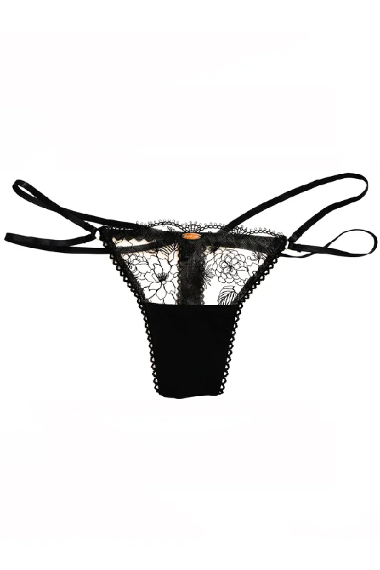 Women's High Waist Lingerie Bodysuits Brazil String Knicker - Black