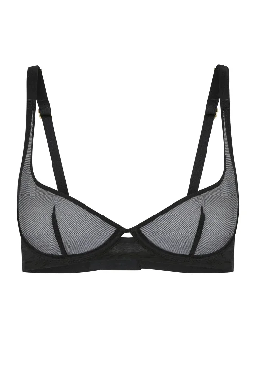 Comfortable Cotton Lingerie for Women Lucky Demi Cup Plunge Bra - Black