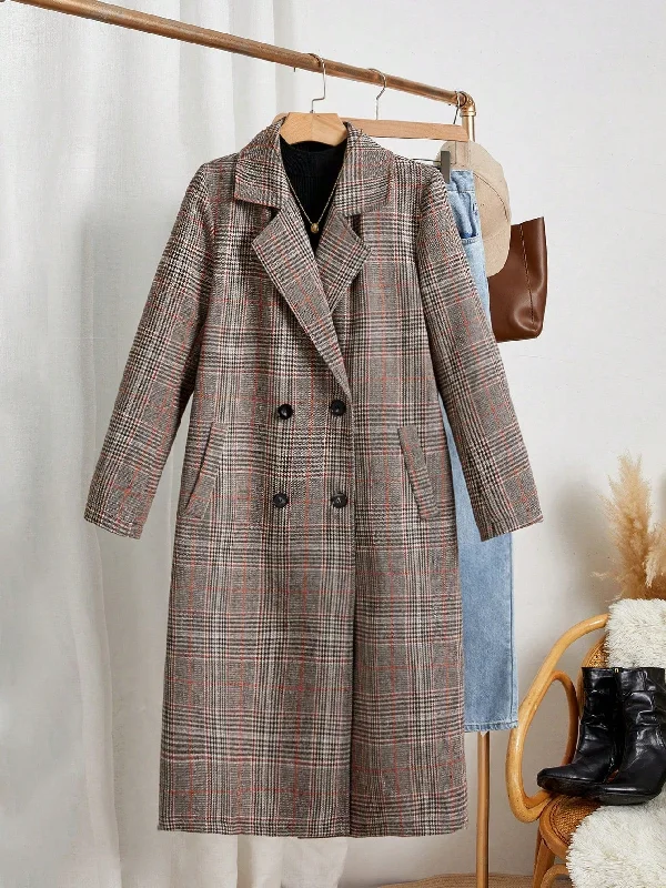 Women's Thermal Lingerie for Cold Weather Frenchy Plaid Print Double Breasted Lapel Neck Coat Women's Thermal Lingerie for Cold Weather Frenchy Plaid Print Double Breasted Lapel Neck Coat