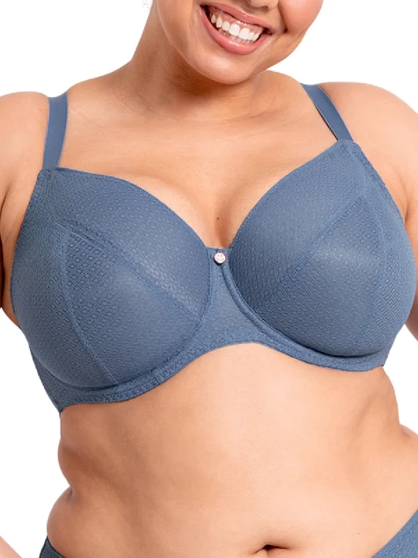 Women's Silk Lingerie Sets Happy Balcony Bra - Denim Blue