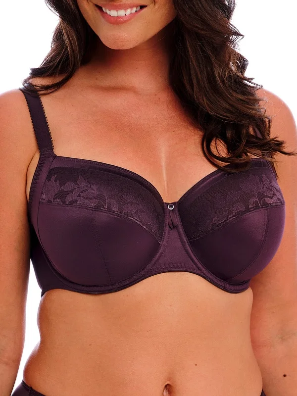 Vintage Inspired Lingerie for Women Illusion Full Cup Side Support Bra - Plum