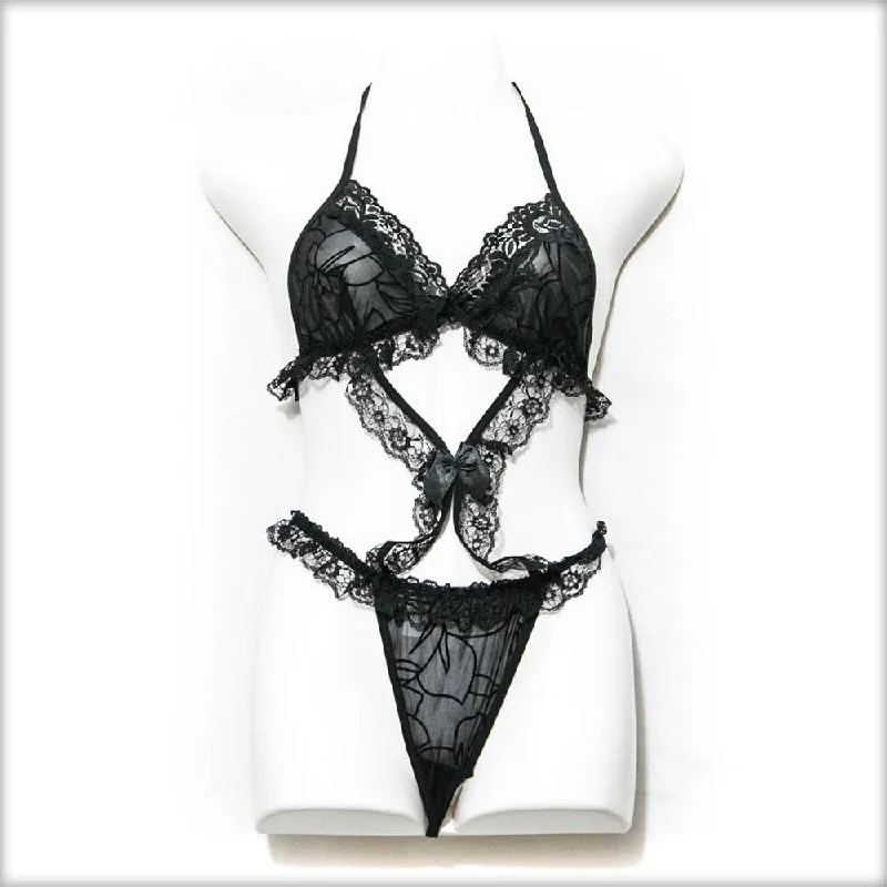 Women's Everyday Wear Lingerie Designer Lace Lingerie Set - Black