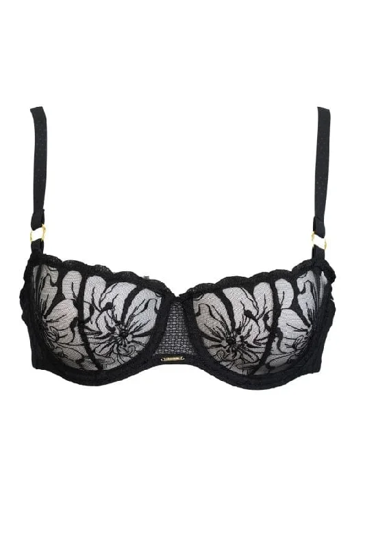 Elegant French Lace Lingerie for Women Fleurs Demi Bra- Black