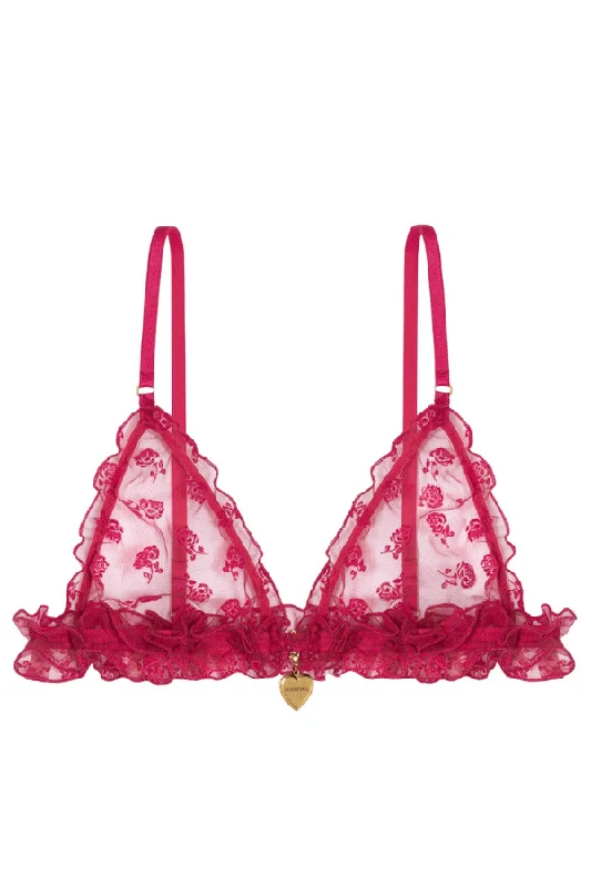 Plus Size Lace Lingerie for Women Rose Triangle Bra with Pendant - Red