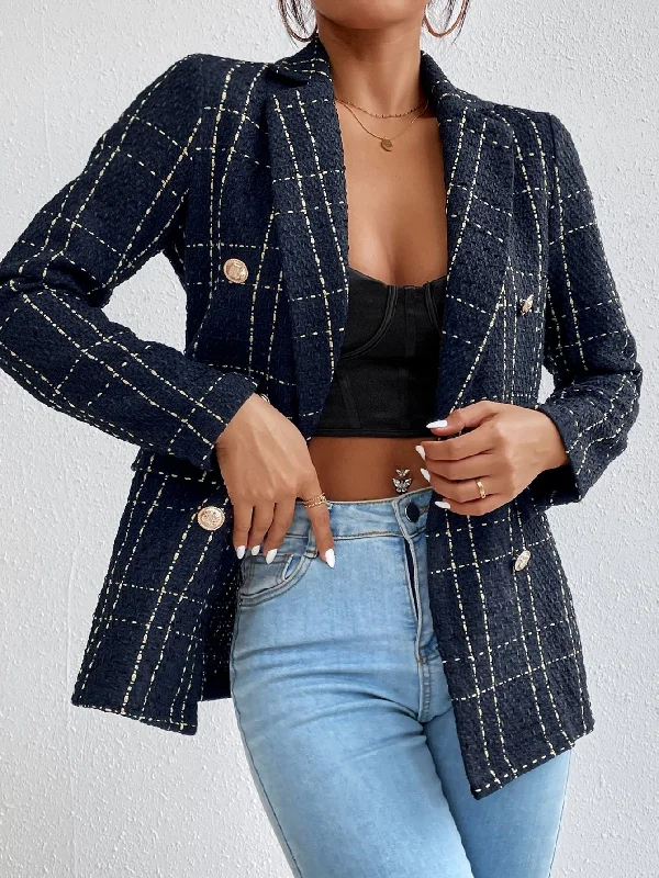 Vintage Inspired Lingerie for Women Frenchy Plaid Double Breasted Tweed Overcoat Vintage Inspired Lingerie for Women Frenchy Plaid Double Breasted Tweed Overcoat