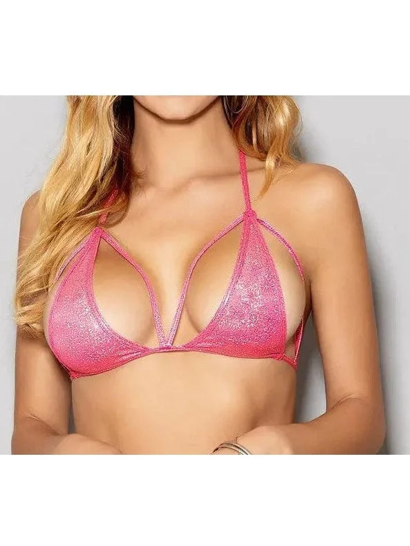 Comfortable Cotton Lingerie for Women Escante 2088 Blacklight Enhanced Strappy Triangle Top. Pink, White, One Size Comfortable Cotton Lingerie for Women Escante 2088 Blacklight Enhanced Strappy Triangle Top. Pink, White, One Size