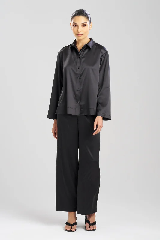 Women's Satin Sleepwear Lingerie Glamour Button Down Top