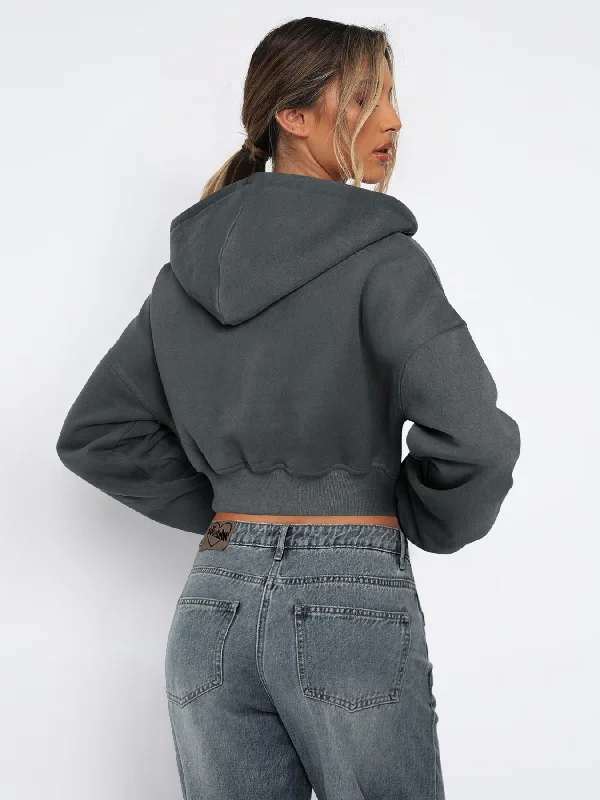 Comfortable Cotton Lingerie for Women Short style long sleeve solid color zipper hoodie Comfortable Cotton Lingerie for Women Short style long sleeve solid color zipper hoodie