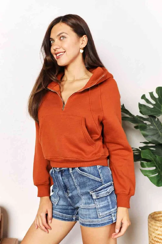 Comfortable Cotton Lingerie for Women Double Take Half-Zip Long Sleeve Hoodie