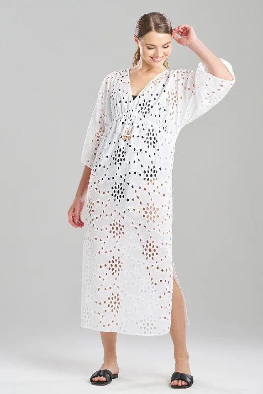 Women's Satin Sleepwear Lingerie Cotton Eyelet Caftan
