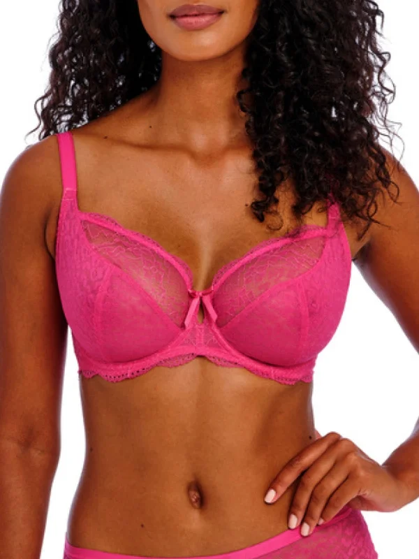 Women's Satin Sleepwear Lingerie Freya Fancies Plunge Bra - Hot Pink