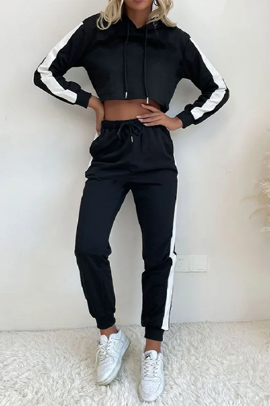Luxury Lingerie for Special Occasions Side Stripe Cropped Hoodie and Jogger Set