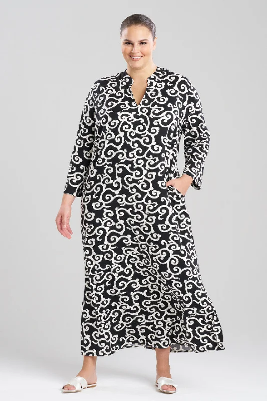Comfortable Cotton Lingerie for Women Ottoman Scroll Mandarin Caftan
