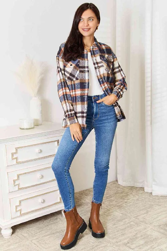 Women's Satin Sleepwear Lingerie Double Take Plaid Button Front Shirt Jacket with Breast Pockets, Also in Plus sizes Women's Satin Sleepwear Lingerie Double Take Plaid Button Front Shirt Jacket with Breast Pockets, Also in Plus sizes
