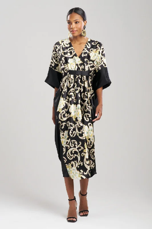 Vintage Inspired Lingerie for Women Camille Floral Scroll Silk Caftan