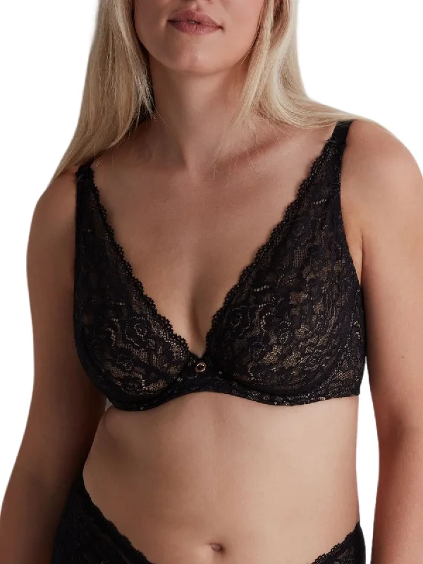 Women's High Waist Lingerie Bodysuits Rosessence Care Triangle Plunge Bra - Black