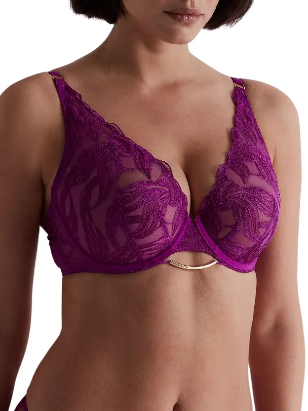 Women's High Waist Lingerie Bodysuits Into The Groove Triangle Plunge Bra - Pink Karma