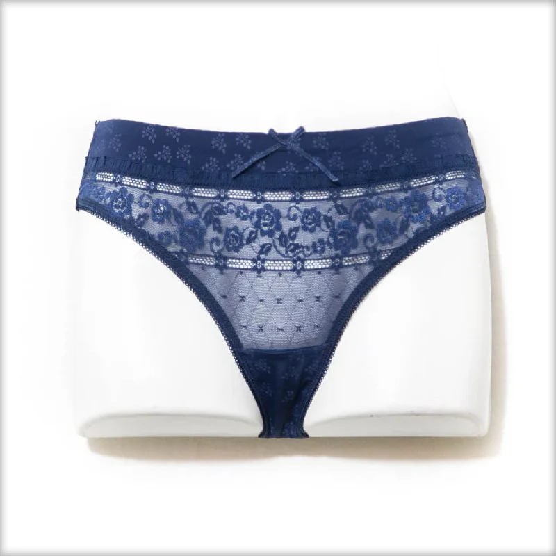 Women's Corset Style Lingerie Royal Blue Net Lace Pantie