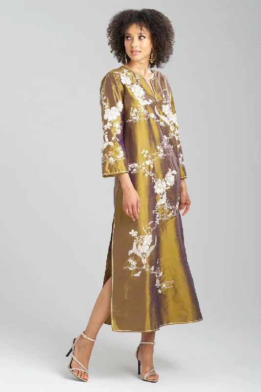 Women's Thermal Lingerie for Cold Weather Couture Silk Dupioni Embroidered Caftan