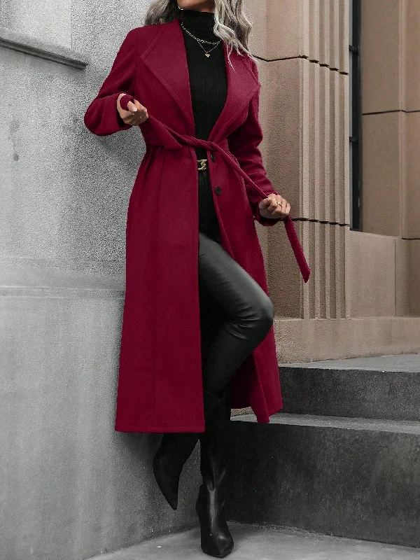 Vintage Inspired Lingerie for Women Clasi Waterfall Collar Belted Overcoat