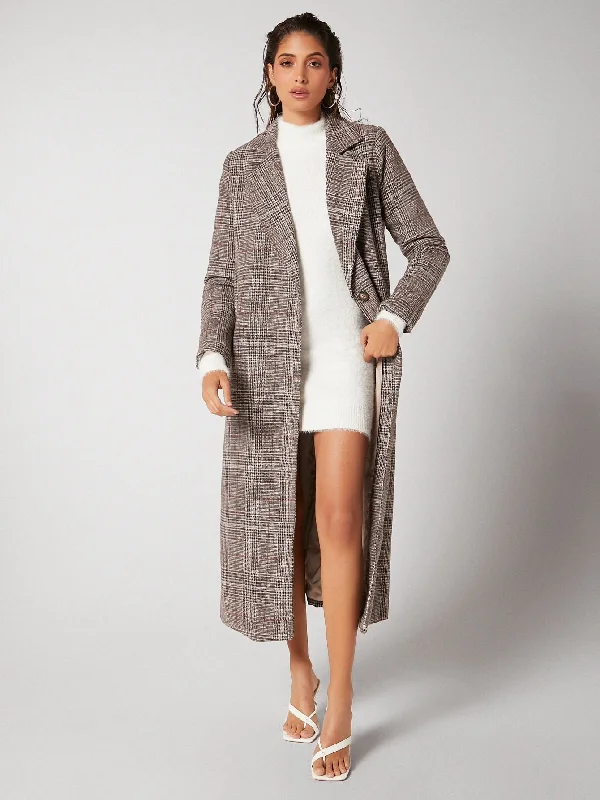 Women's Bridal Lingerie Collection BIZwear Plaid Single Button Longline Coat Workwear Women's Bridal Lingerie Collection BIZwear Plaid Single Button Longline Coat Workwear