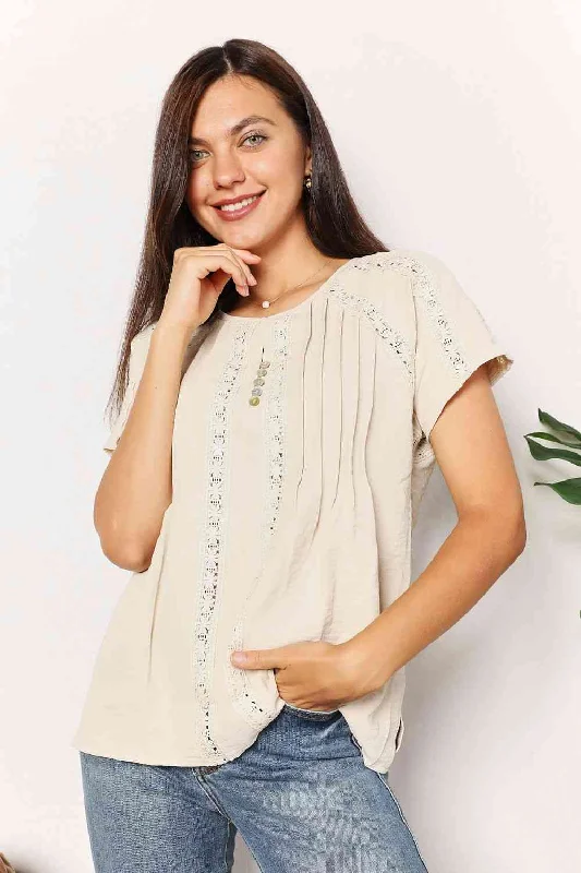 Eco-Friendly Organic Lingerie for Women Double Take Crochet Buttoned Short Sleeves Top, Also Plus sizes Eco-Friendly Organic Lingerie for Women Double Take Crochet Buttoned Short Sleeves Top, Also Plus sizes
