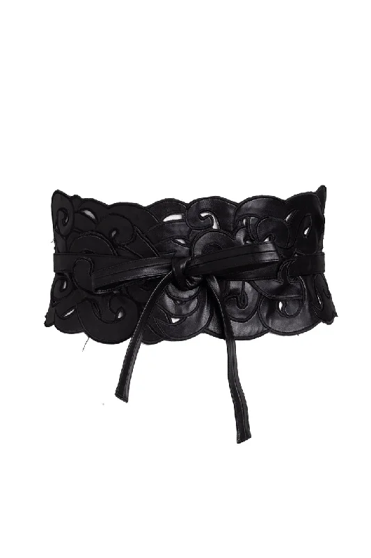 Lingerie Gift Sets for Women Vegan Luxe Lambskin Embroidered Scroll Obi Belt