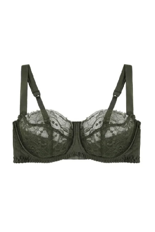 Elegant French Lace Lingerie for Women Ingrid Balcony Bra - Olive