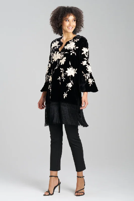 Breathable Bamboo Lingerie for Women Couture Velvet Silk Embroidered Fringe Tunic