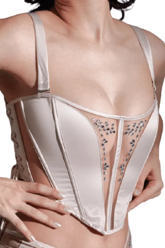 Women's Everyday Wear Lingerie Dripping in Jewels Corset - Champagne