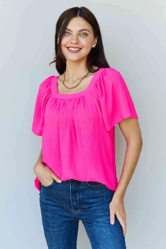 Women's Maternity Lingerie Ninexis Keep Me Close Square Neck Short Sleeve Blouse in Fuchsia