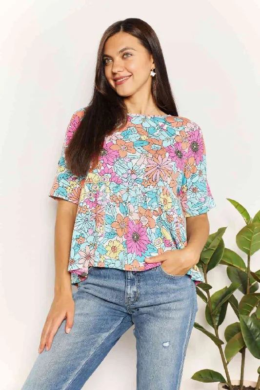 Women's Silk Lingerie Sets Double Take Floral Round Neck Babydoll Top