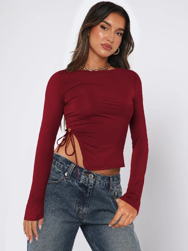 Women's Tummy Control Lingerie Solid color straps irregular hem long sleeves top Women's Tummy Control Lingerie Solid color straps irregular hem long sleeves top