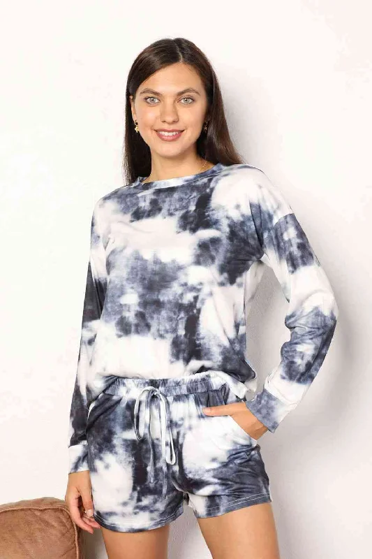 Designer Lingerie Sets for Women Double Take Tie-Dye Round Neck Top and Shorts Lounge Set, Also Plus sizes Designer Lingerie Sets for Women Double Take Tie-Dye Round Neck Top and Shorts Lounge Set, Also Plus sizes