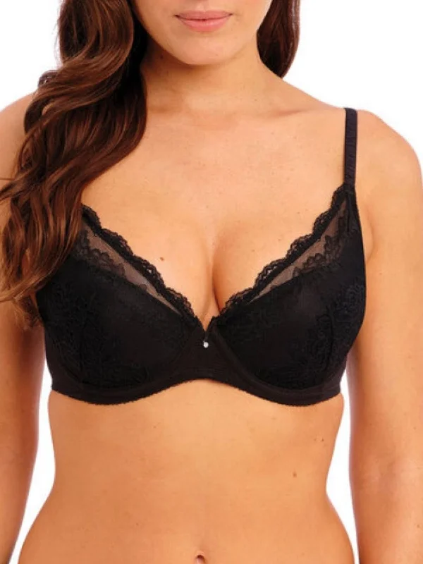 Plus Size Lace Lingerie for Women Ravissant Plunge Bra - Black
