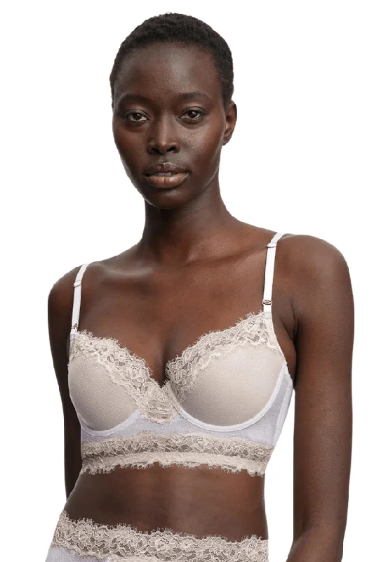 Sexy Lingerie for Women with Stockings Entice Longline Lace Bra - White