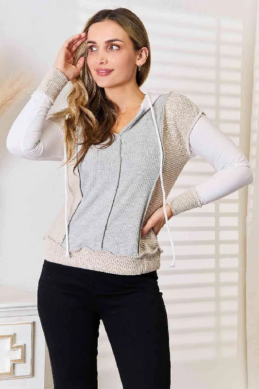 Sexy Lingerie for Women with Stockings Double Take Color Block Exposed Seam Drawstring Hoodie, Also in Plus sizes Sexy Lingerie for Women with Stockings Double Take Color Block Exposed Seam Drawstring Hoodie, Also in Plus sizes