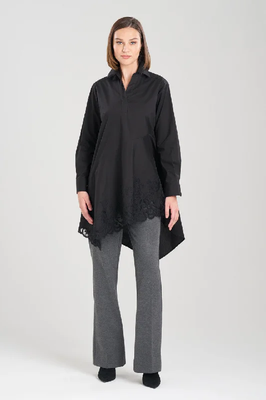 Vintage Inspired Lingerie for Women Cotton Poplin Asymmetrical Embroidered Flounce Shirt