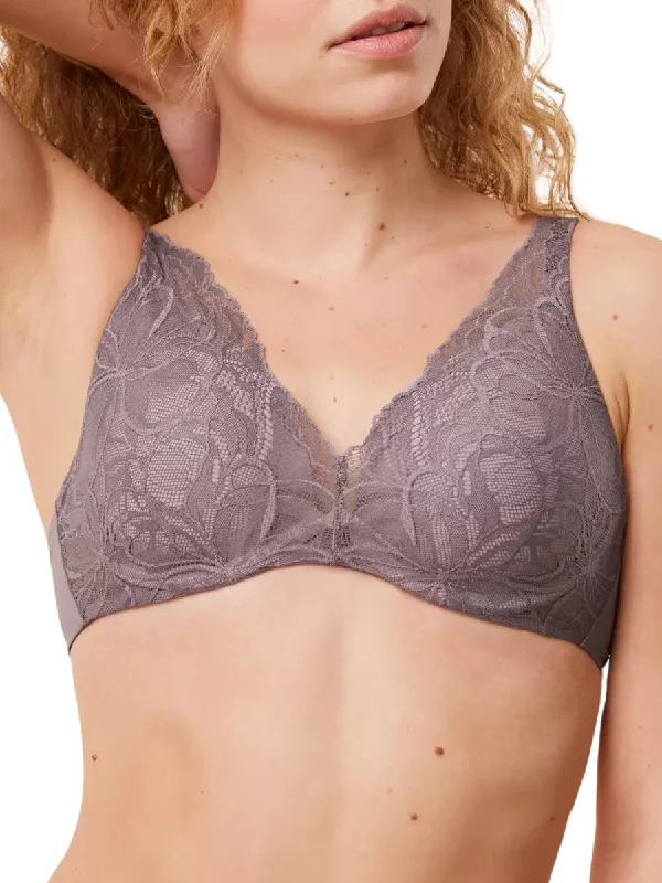 Designer Lingerie Sets for Women Body Make-Up Illusion Lace High Apex Bra - Pigeon Grey