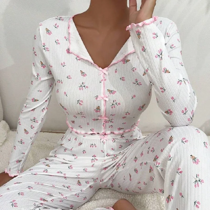 Women's Tummy Control Lingerie Cute bow tie lapel hem long-sleeved loungewear set Women's Tummy Control Lingerie Cute bow tie lapel hem long-sleeved loungewear set