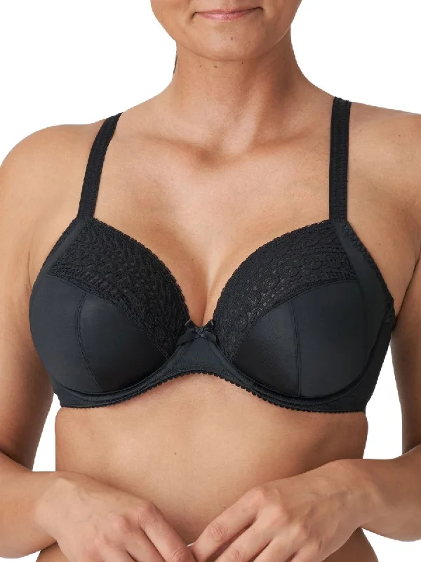 Women's Satin Sleepwear Lingerie Montara Plunge Bra - Black