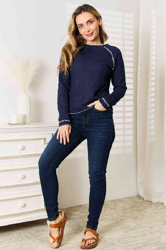 Women's Thermal Lingerie for Cold Weather Basic Bae Long Raglan Sleeve Round Neck Top