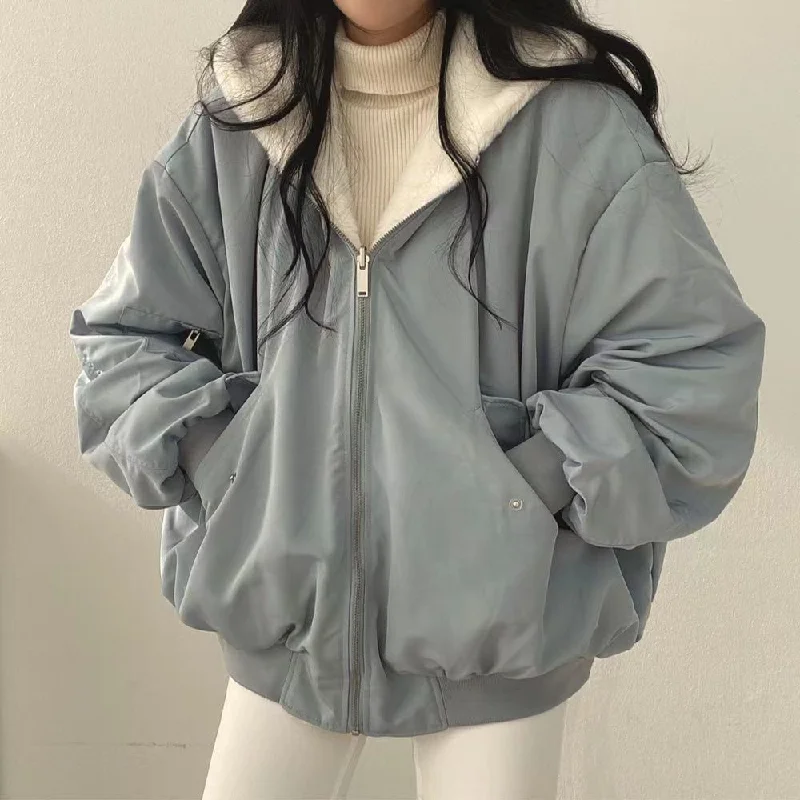 Women's Silk Lingerie Sets Korean style two-sided cotton jacket with zipper