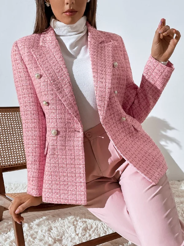 Women's Corset Style Lingerie Privé Plaid Print Double Breasted Blazer Workwear Women's Corset Style Lingerie Privé Plaid Print Double Breasted Blazer Workwear