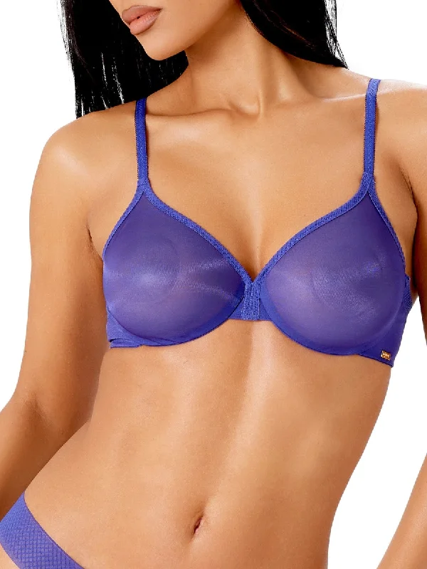 Women's Corset Style Lingerie Glossies Sheer Moulded Bra - Spectrum Blue