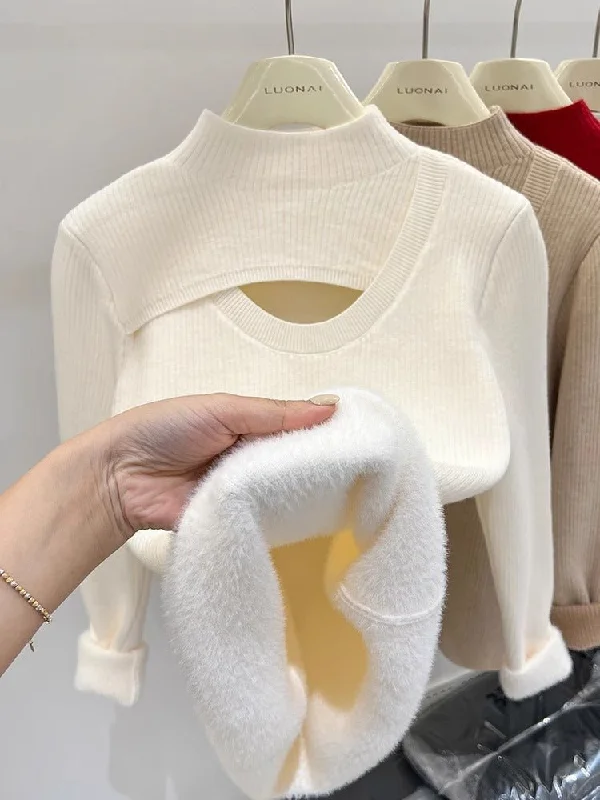 Breathable Bamboo Lingerie for Women Plush one-piece hollow mock neck thermal top Breathable Bamboo Lingerie for Women Plush one-piece hollow mock neck thermal top