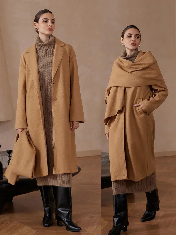 Women's Lingerie with Matching Robes Modichic Autumn/Winter Oversized Long Sleeve Woolen Coat With Detachable Khaki Scarf Women's Lingerie with Matching Robes Modichic Autumn/Winter Oversized Long Sleeve Woolen Coat With Detachable Khaki Scarf