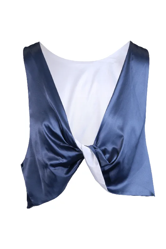 Women's Sheer Lingerie Nightgowns Knot Satin Top - Navy